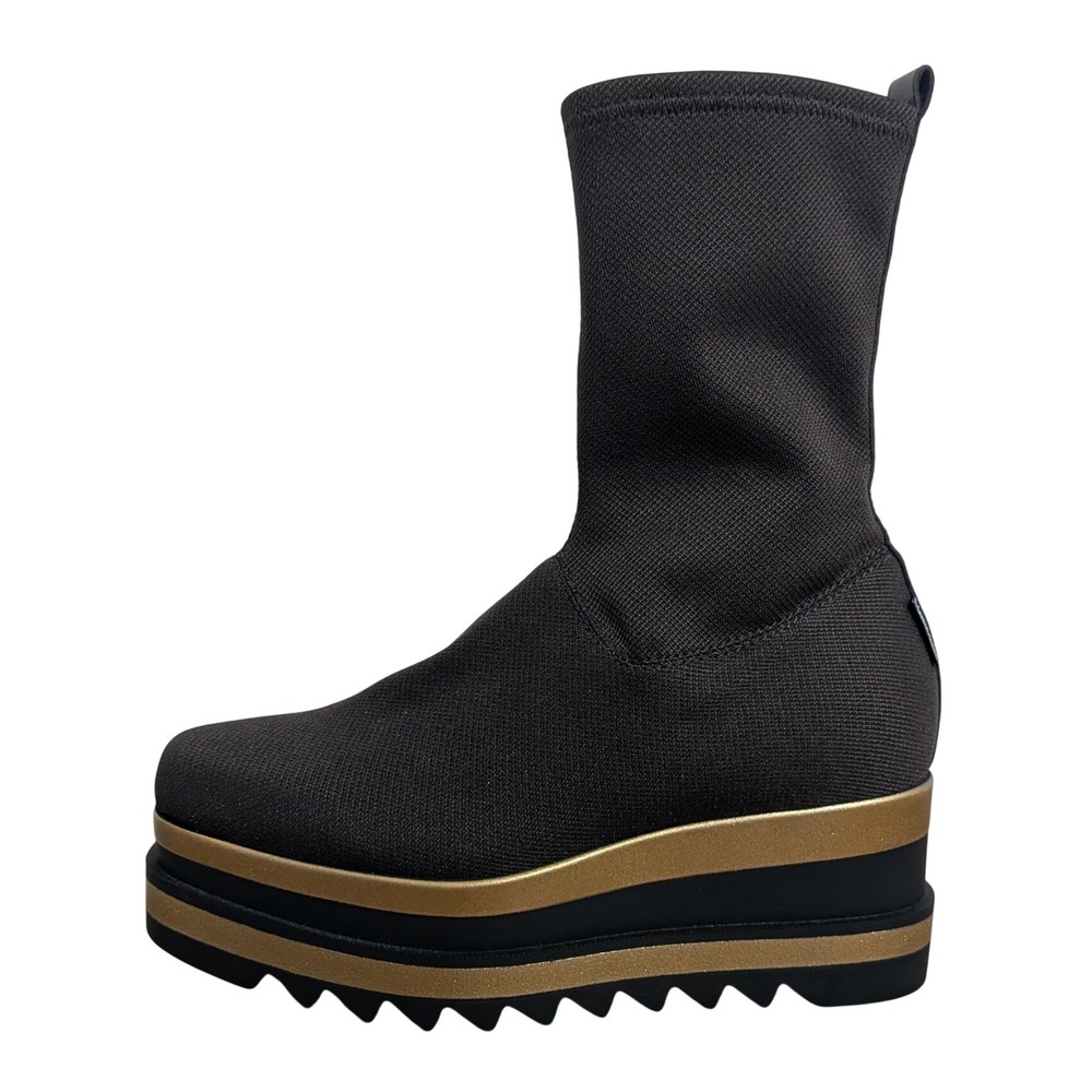 Marco Moreo Platform Sock Boots 37 Brown Gold Lug Sole Stretch Mid Calf Edgy
